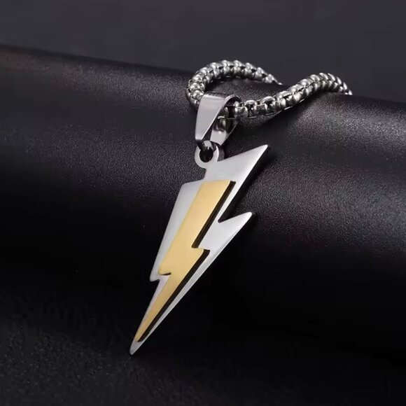 Bold Stainless Steel Lightning Bolt Pendant Necklace #1522 - Picture 1 of 6